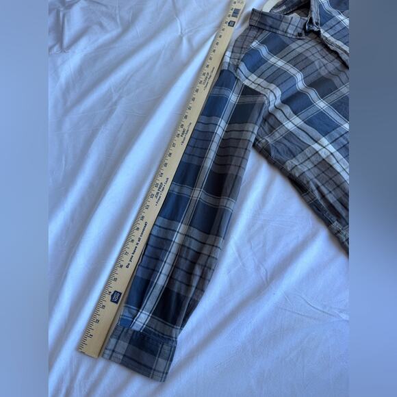 COLUMBIA flannel plaid button up Men’s Shirt Pocket Blue Gray - Picture 10 of 11